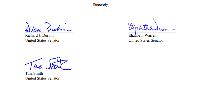 The three senators who addressed the letter to Fidelity