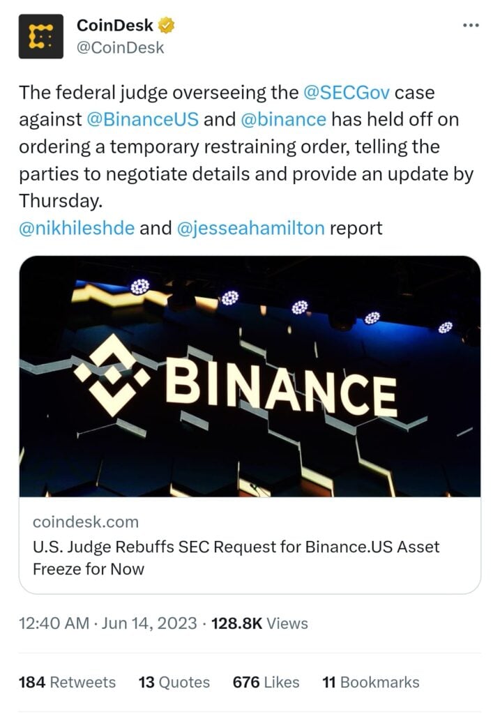 Binance VS SEC Case Update