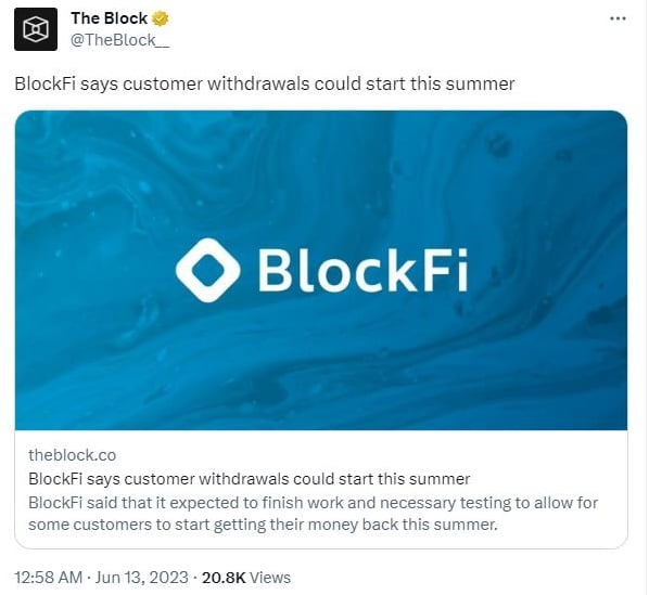 News about crypto company BlockFi