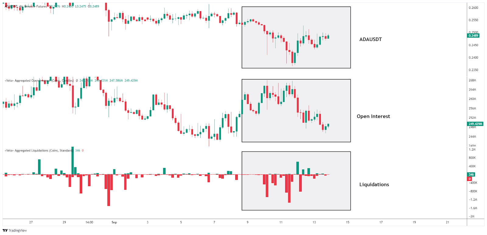 Aggregated Open Interest & Liquidations ADAUSDT