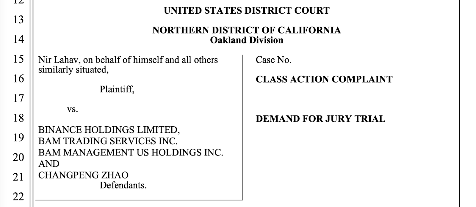 Capture of an extract from the file filed by the Binance plaintiffs 