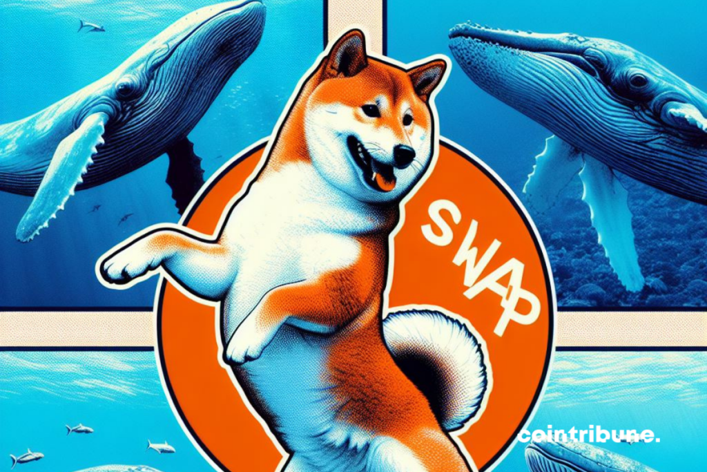 Shiba Inu dog, mention "SWAP", whales