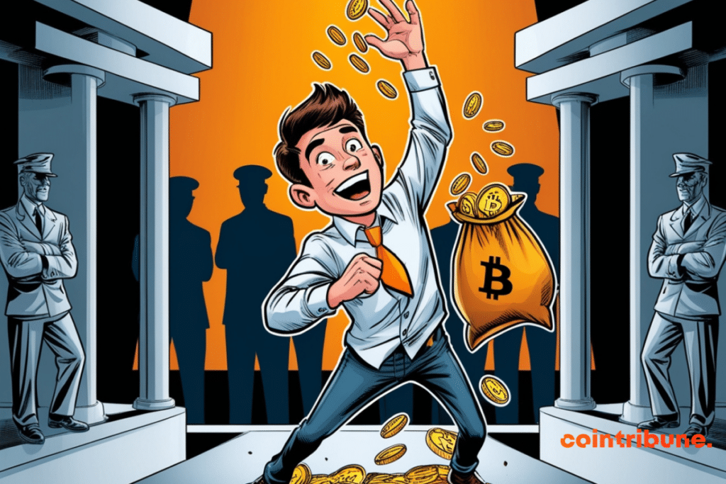 Illustration of a jubilant novice bitcoin trader