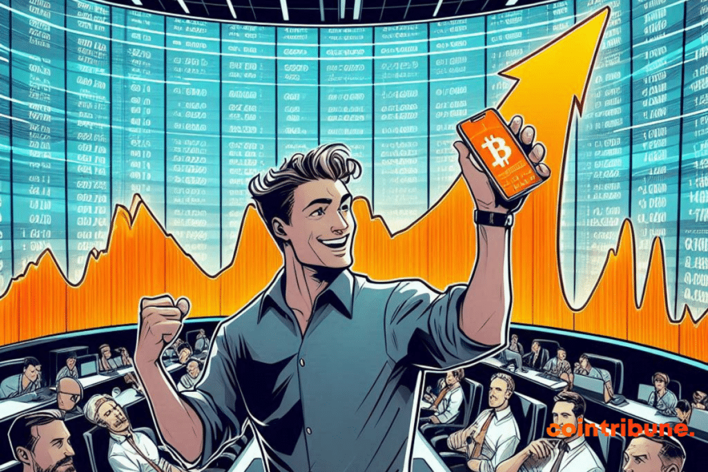 Illustration of confident bettor on bitcoin