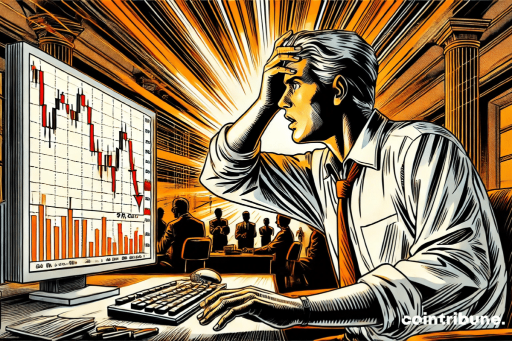 A Bitcoin trader in a panic