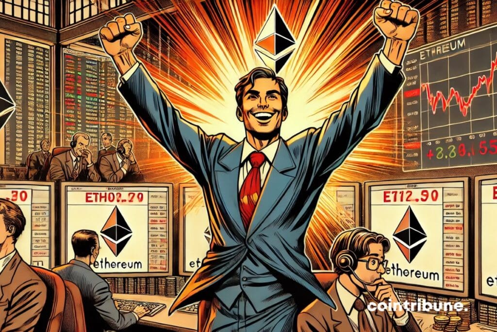A crypto trader in joy after the drop in Ethereum
