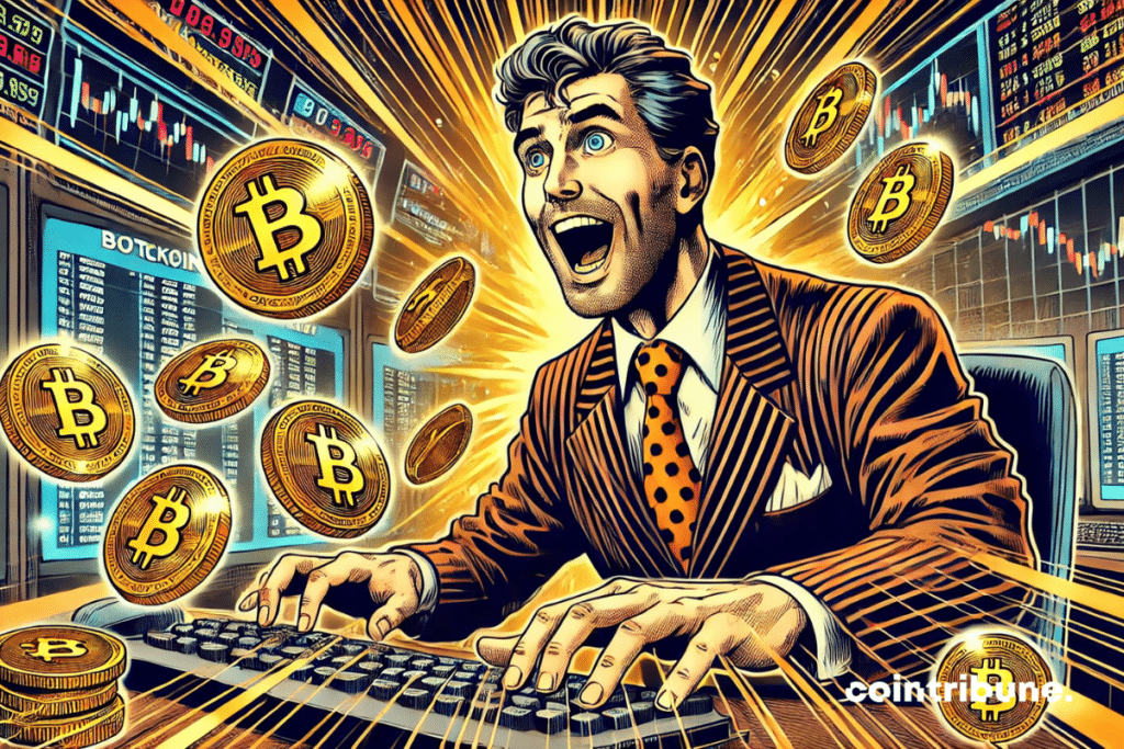 A man in a bitcoin purchasing frenzy.