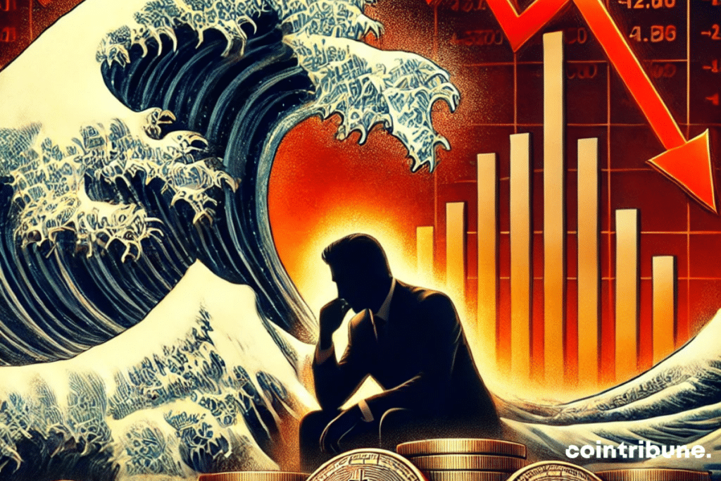 The image illustrates a crypto market in full turmoil after the Fed announcements.