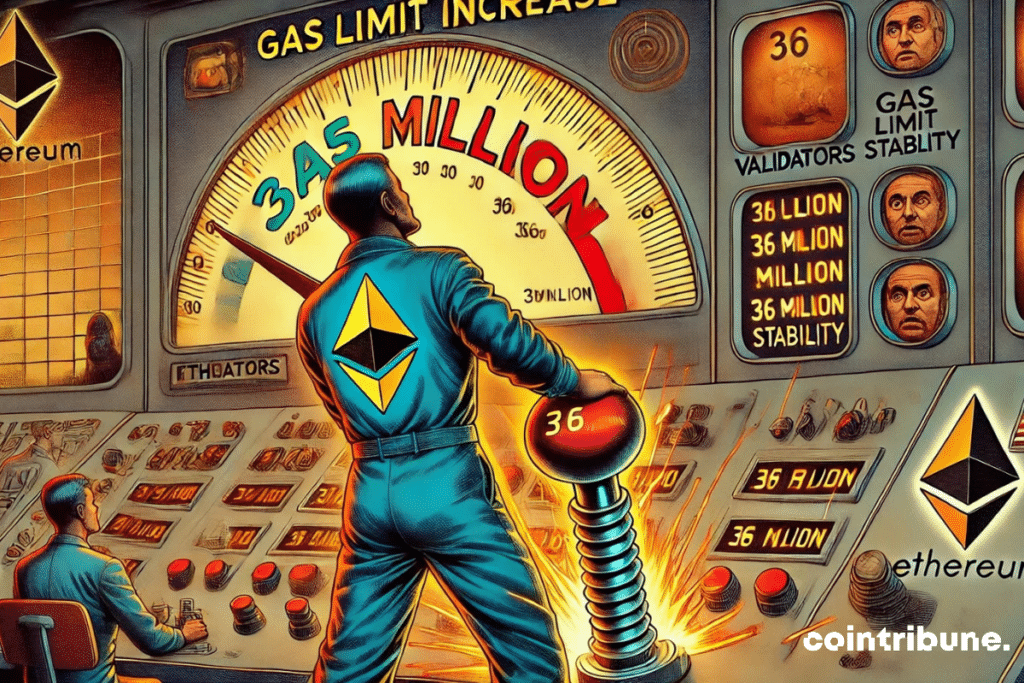 A representative engineer of the validators, dressed in a technical combination with a stylized Ethereum logo on the chest