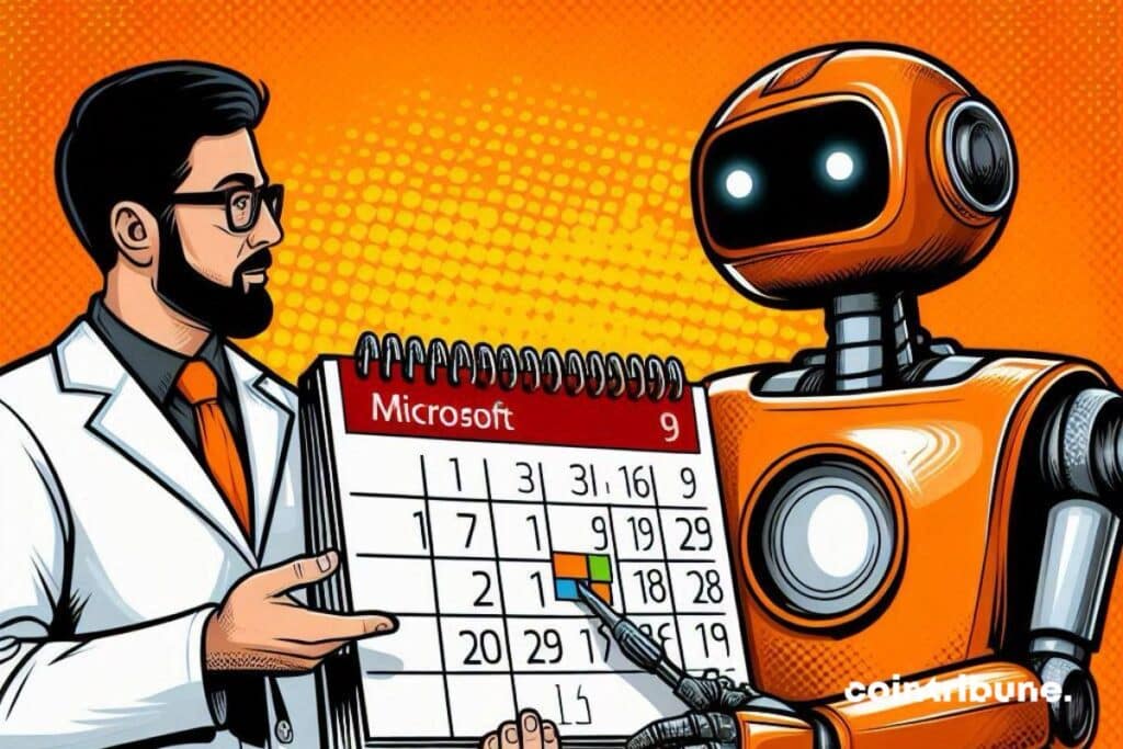 A Microsoft researcher who looks at a calendar with a robot representing GPT-4.5