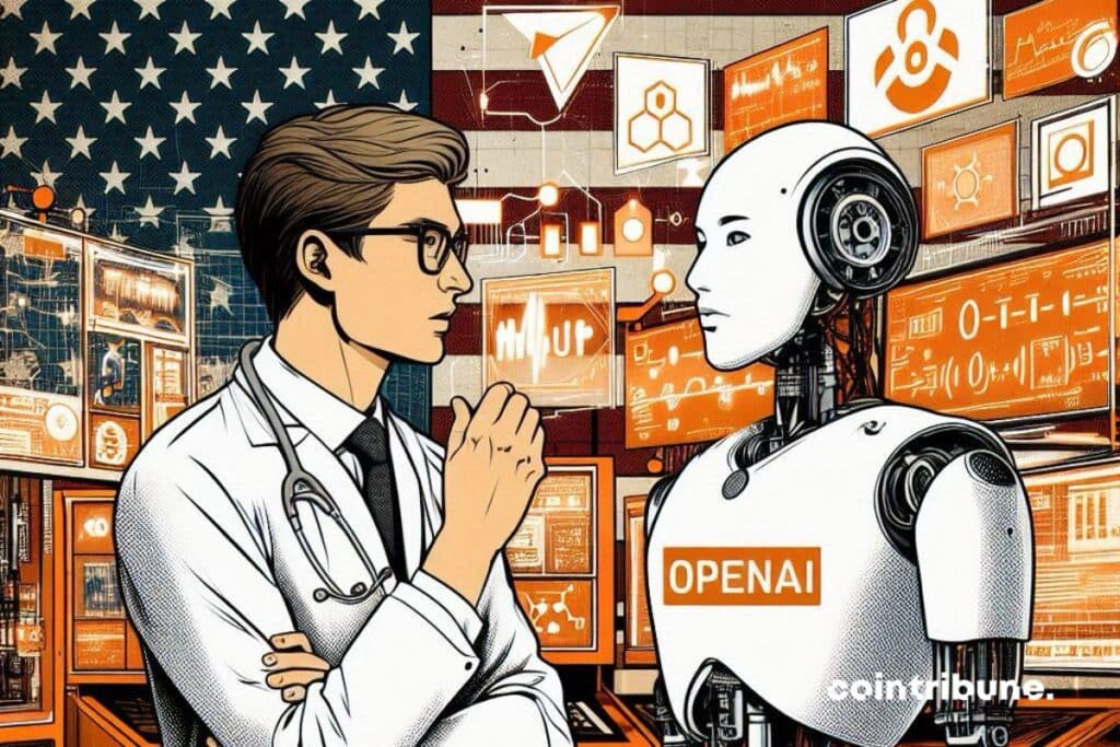 An American researcher in full discussion with a robot with Openai AI