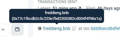 The Wallet would have received tokens from another portfolio ... itself initially funded by an address linked to Freddieng.bnb.