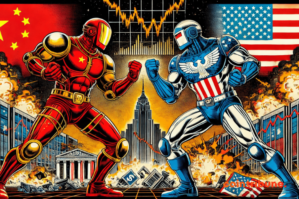 Brics and Crypto: The intense confrontation between China and the United States in the form of futuristic warriors in a chaotic setting!