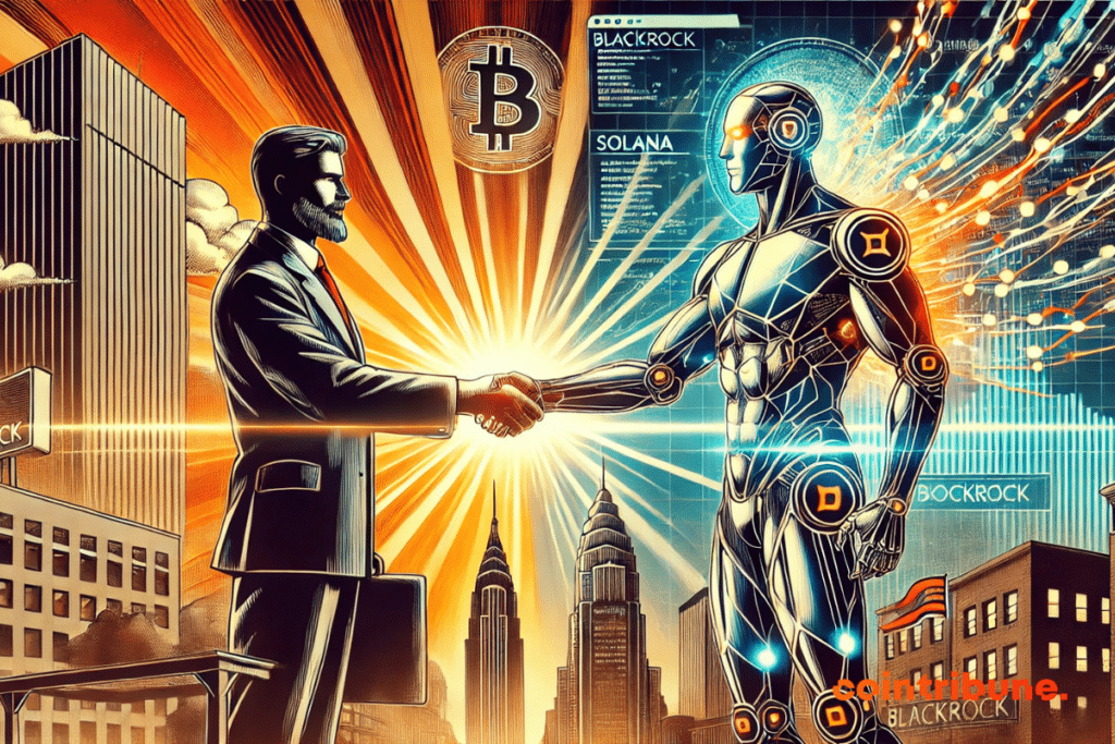 Illustration of the handshake between finance and crypto