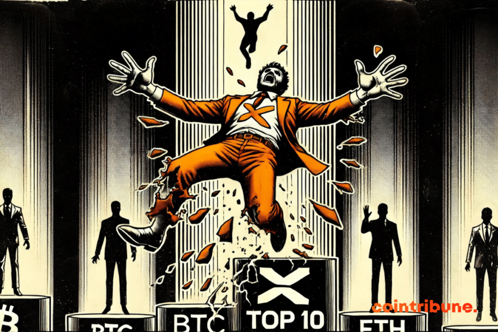 The XRP logo falling, a 