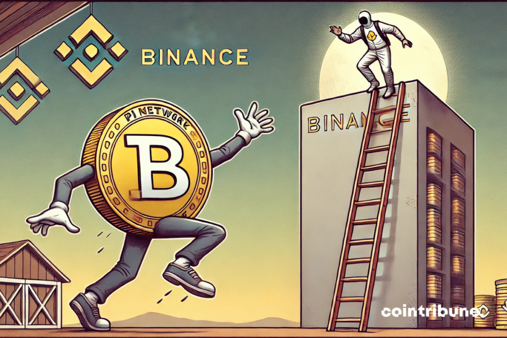 The Crypto Pi Network is trying to reach Binance, but the last step is missing, illustrating an obstacle without excessive dramatization.