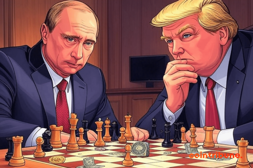 Duel Trump-Puttine in front of a chess game