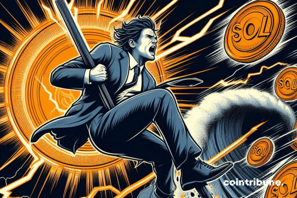 Trader gripped on a pole on a background of the crypto storm and fell from Tokens Solana