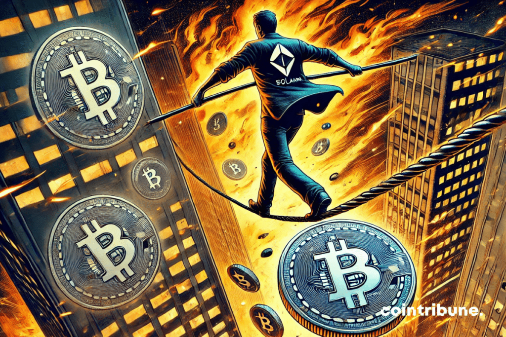 Investor in Solana logo trying to stay in a world in fire