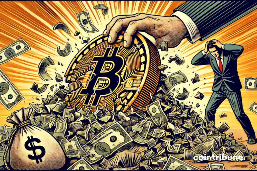 A massive battery of dollar posts decaying Bitcoin