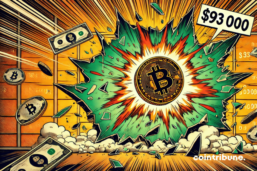 Bitcoin crossing a wall with mention $ 93,000