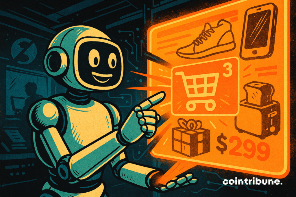 Humanoid robot with sympathetic tunes (Chatgpt representative) shopping.