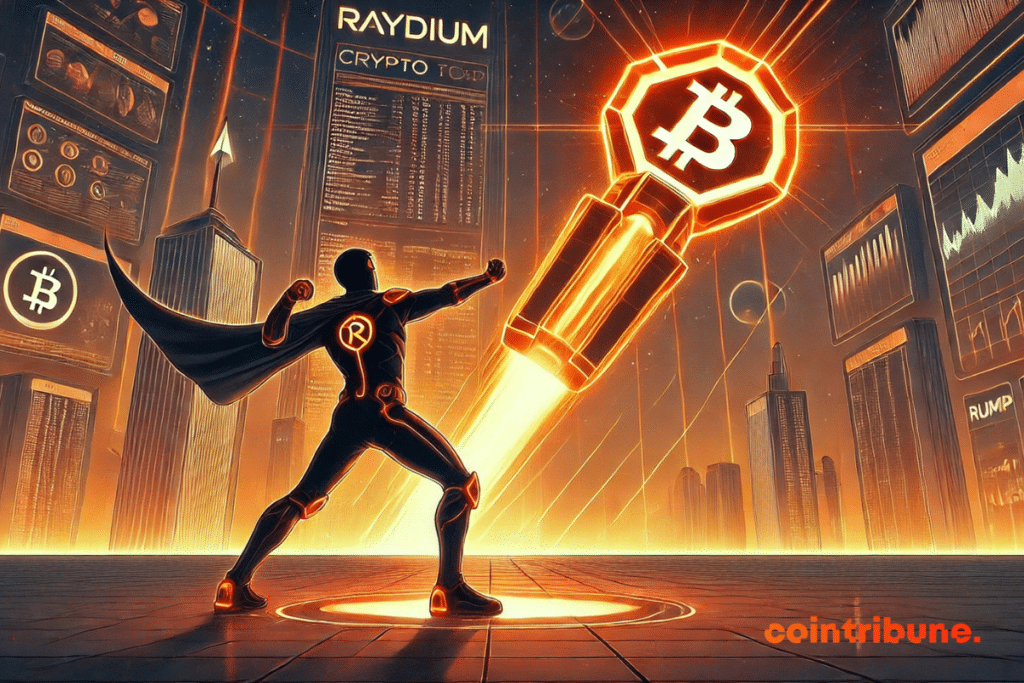 Raydium illustration in a futuristic scene, which launches a brilliant crypto tool.