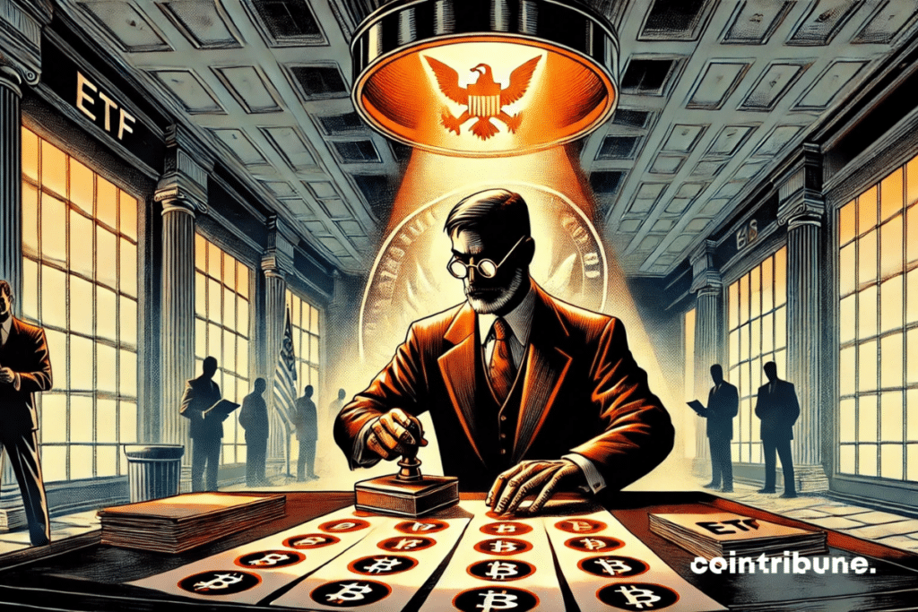 A government office with the dry agent buffering a crypto file