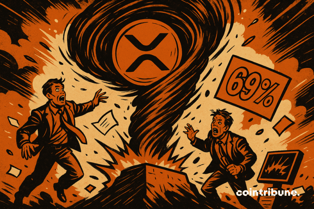 A stylized tornado with a huge logo of the Crypto XRP in the center.