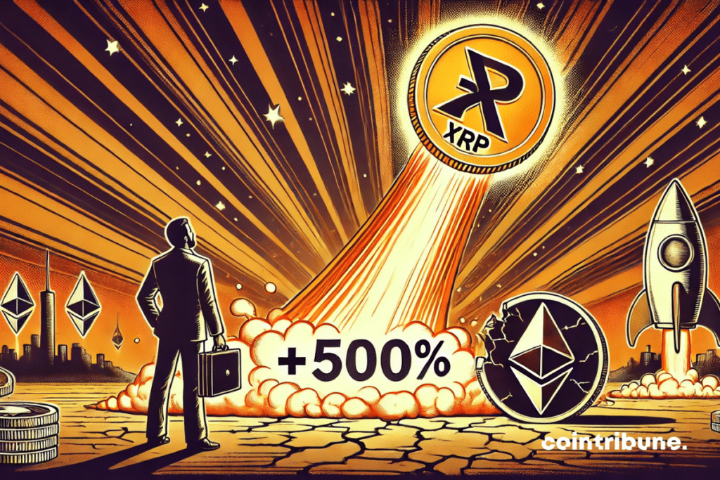 A crypto investor observing with admiration the dazzling ascent of the XRP.