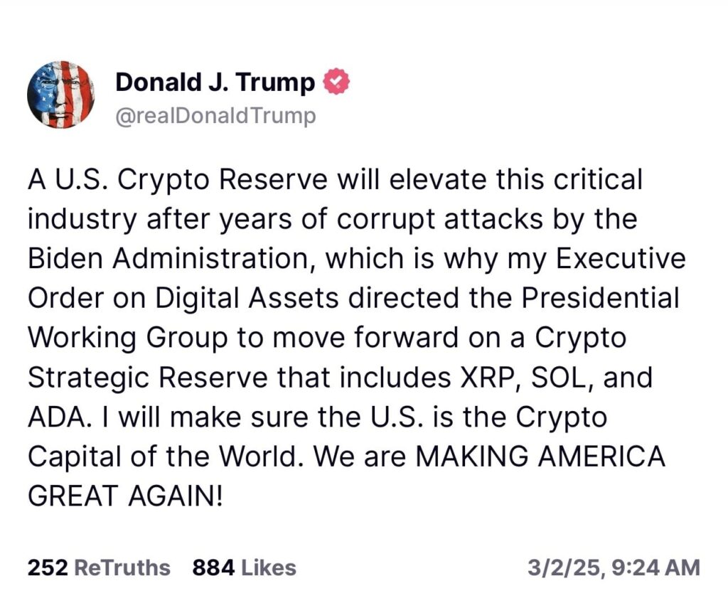 Last March, a message published on Donald Trump's account proposed creating a Crypto strategic reserve to support certain companies in the sector, including Ripple Labs. A wink supported at XRP, Ripple's flagship cryptocurrency.
