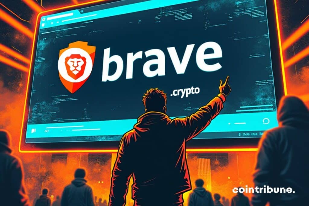 A brave user who points a screen displays the Brave Crypto browser.
