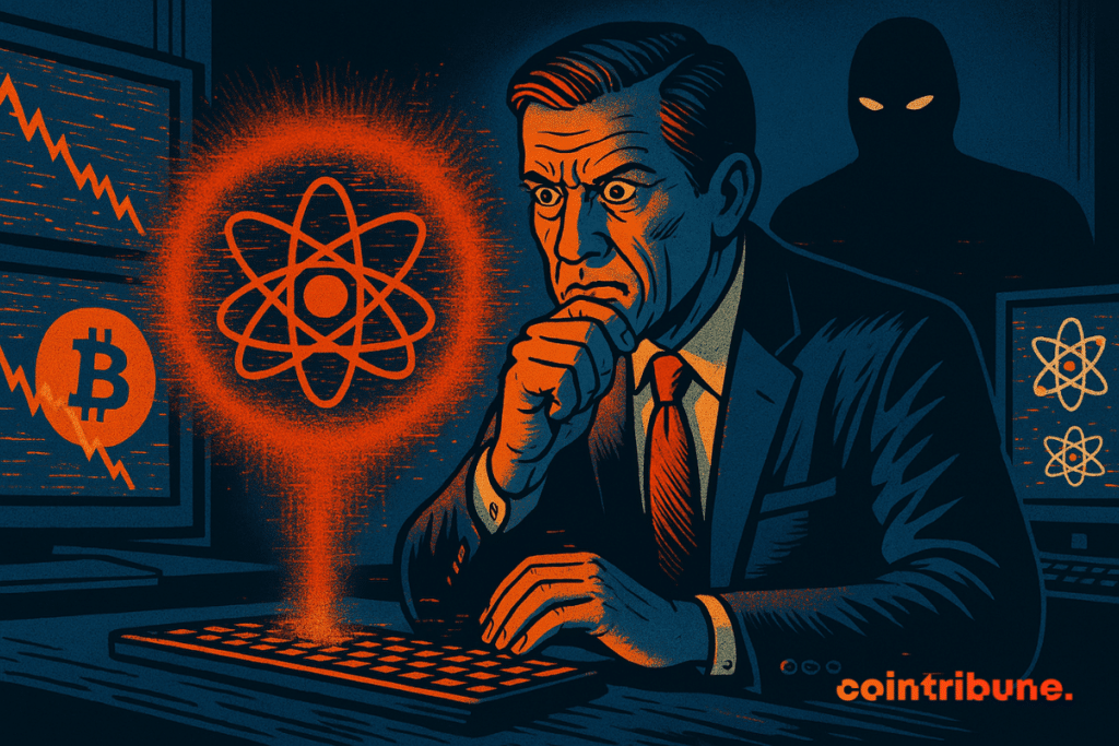 Individual representing BlackRock fixing a quantum hologram floating in front of him