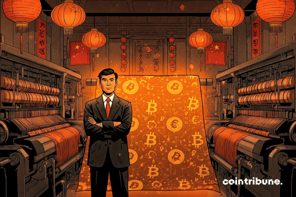 The manager of a traditional Chinese textile factory enhanced by cryptocurrency fabric