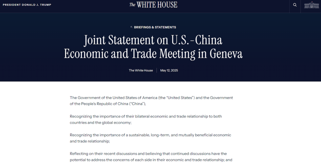 On May 12, the White House formalized a 90 -day trade agreement with China, temporarily lowering customs duties to 10 %. Which propelled Bitcoin to a new ATH.