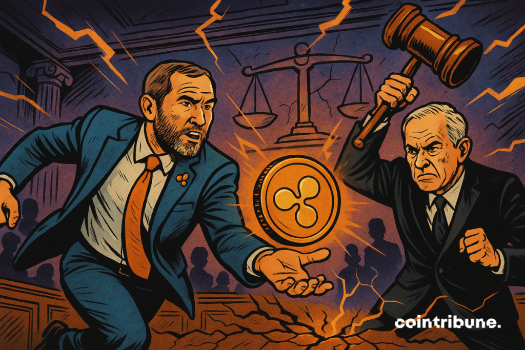 Ripple CEO Throws Glowing Coin at Dry in dramatic courtroom clash.