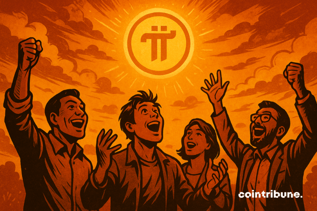 Euphoric investors look in the sky a bright room of the Crypto Pi Network.