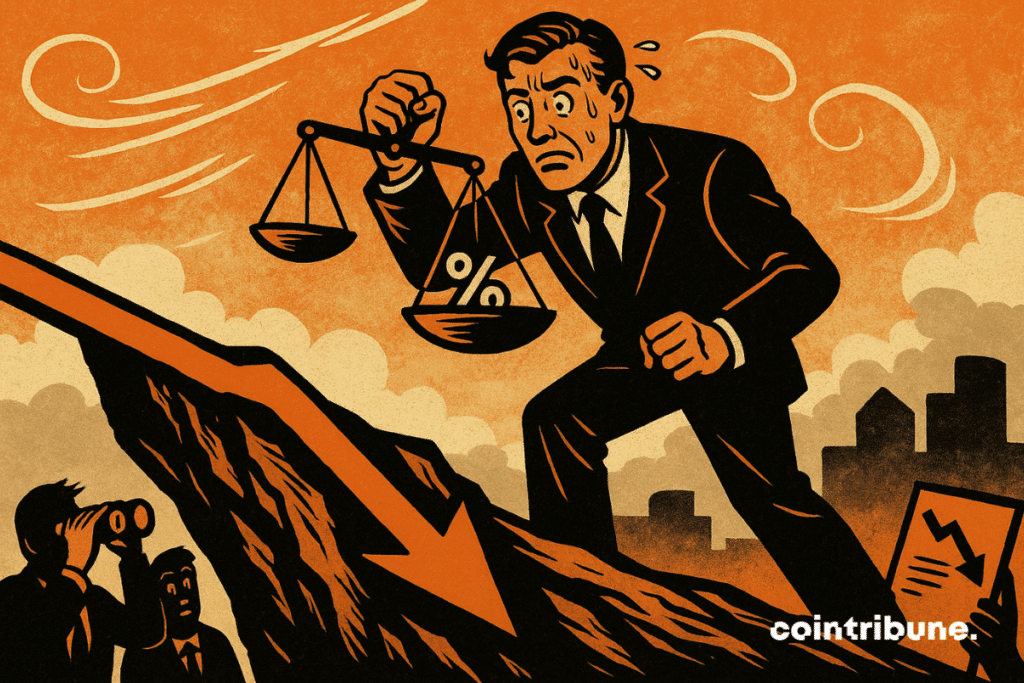 Illustration of a Fed banker showing fear