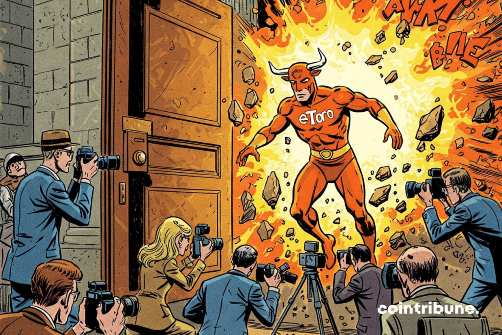 Etoro, Orange superhero, enters the stock market under the flashes of comics in comics