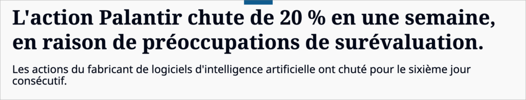 Palantant action drops by 20 % in a week. Source: Quartz