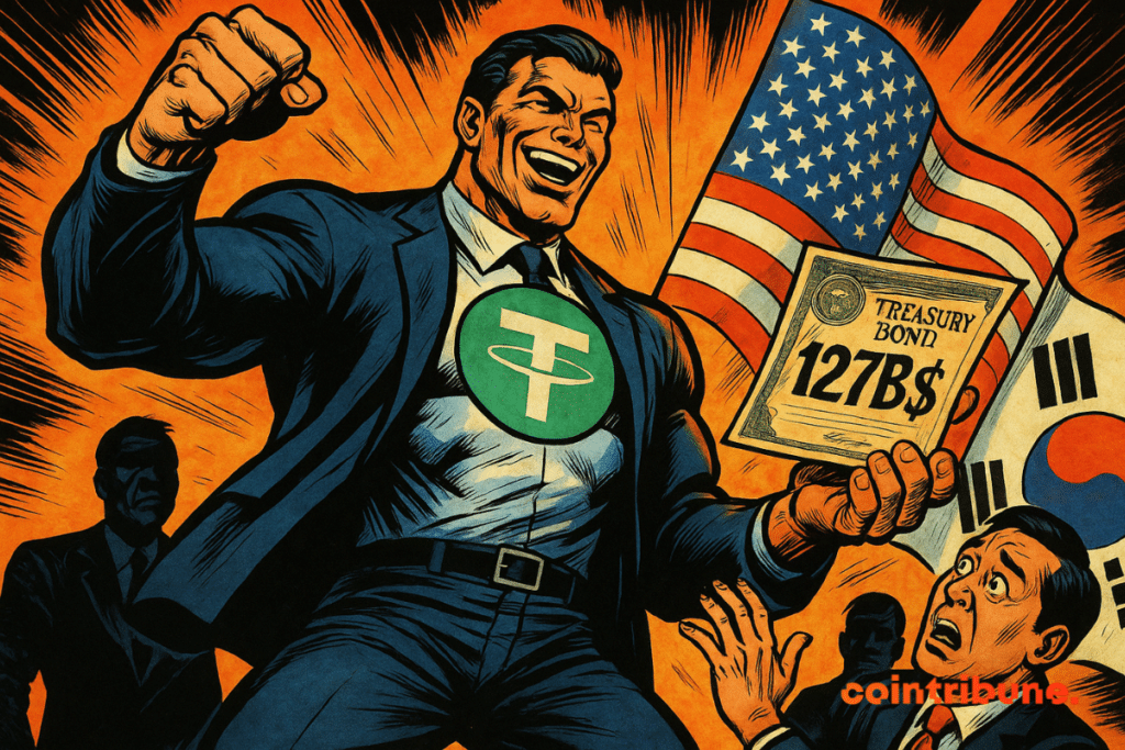 Illustration of Tether, colossus of the crypto, which overlooks South Korea with a treasure voucher of $ 127 billion in hand.