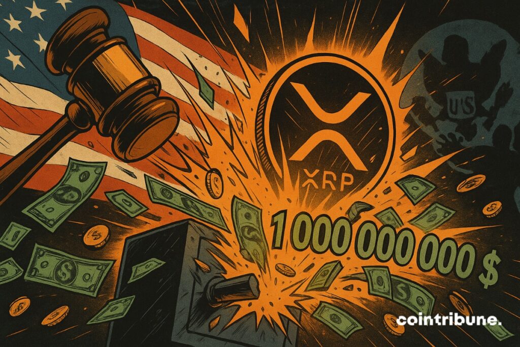 A judge hammer who smashes a chest releasing the dollars of dollars who go to the XRP.
