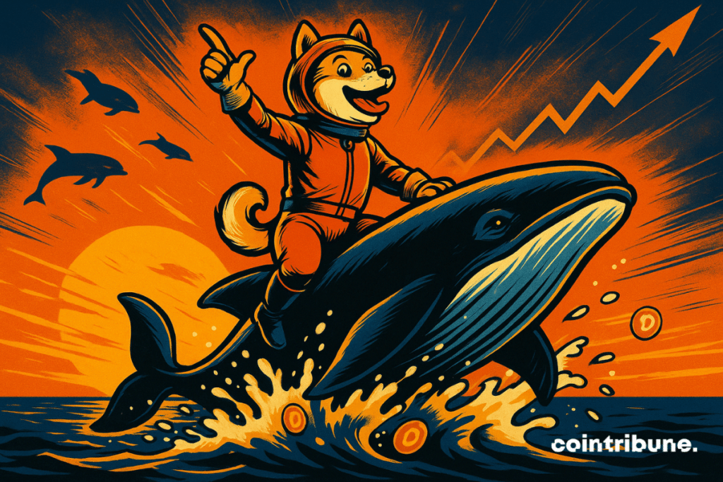 The Crypto Dogecoin rides a whale.