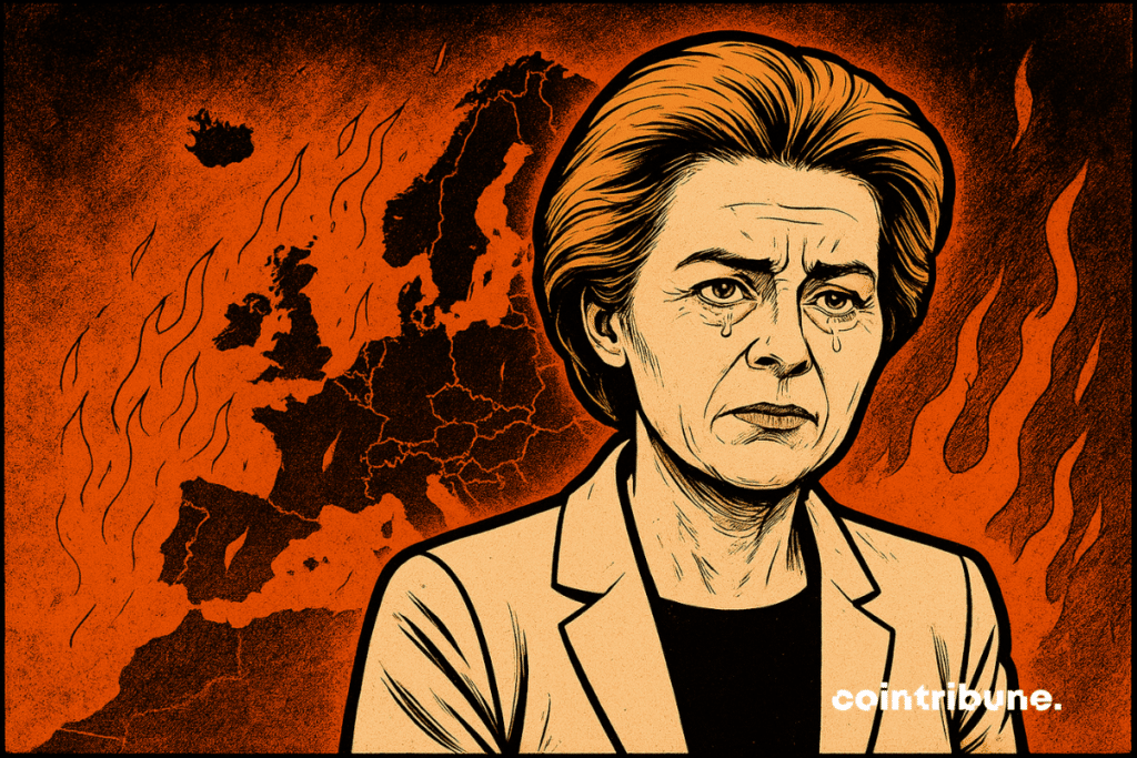 Ursula von der Leyen in tears in front of the ruin of Europe.