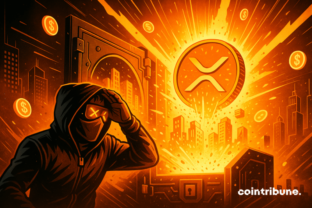 The XRP token escapes from its safe while XRPL absorbs active active people in a dramatic style of comics.