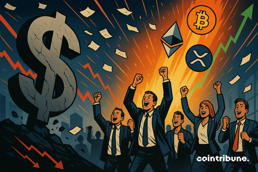 The debt explodes, the dollar collapses, the cryptos rise.