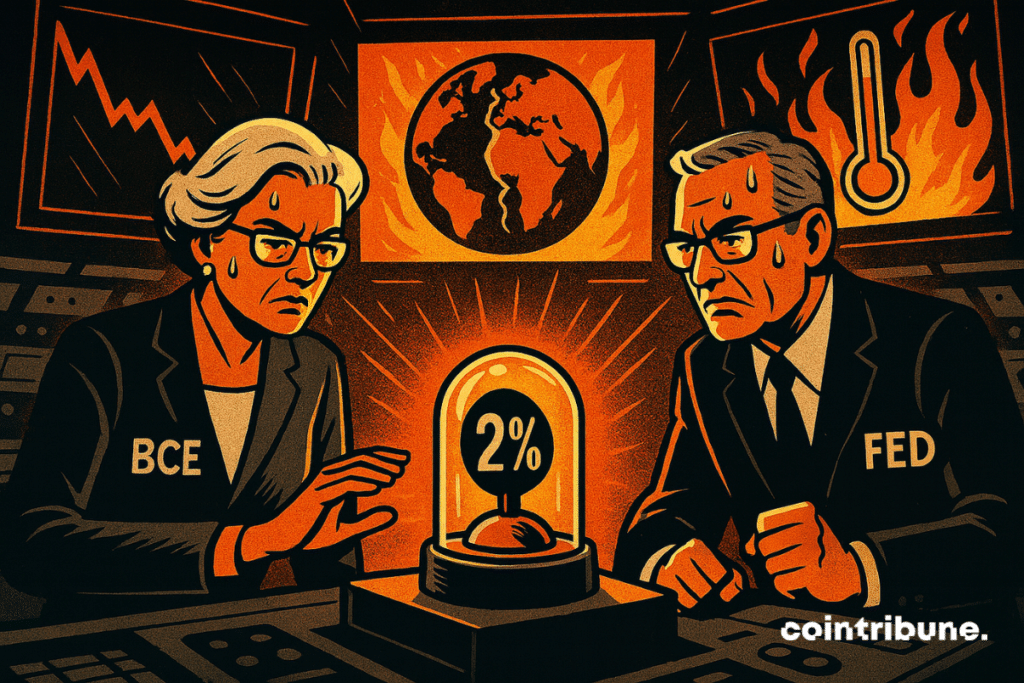 Two outstretched leaders in front of a button 