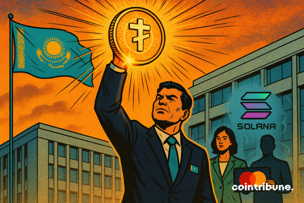 A kazakh man proudly brandishes a room 