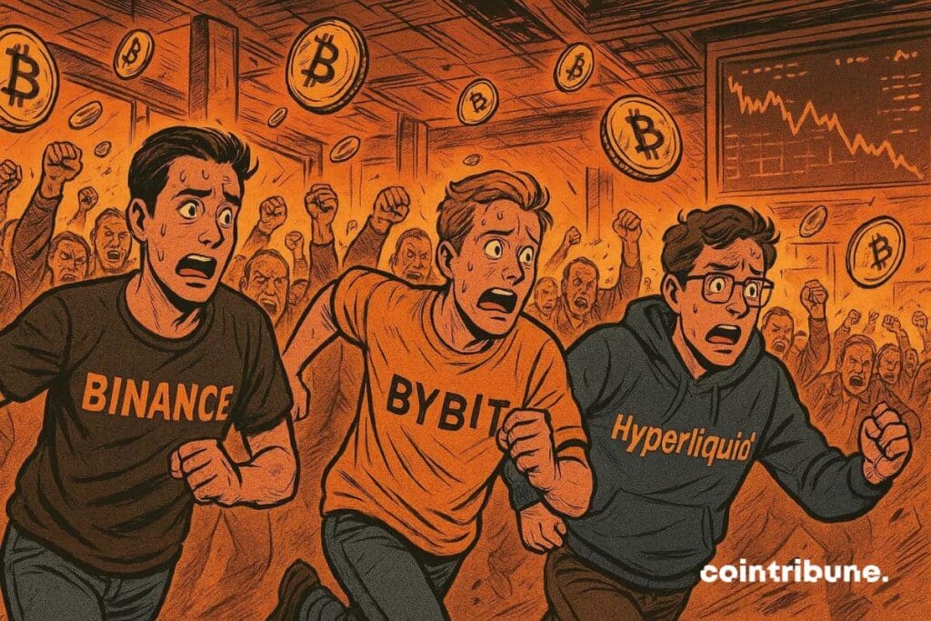 Representatives of Binance, Bybit and Hyperliquid who are being sued by angry crypto traders after the crash and massive liquidation on these centralized platforms.