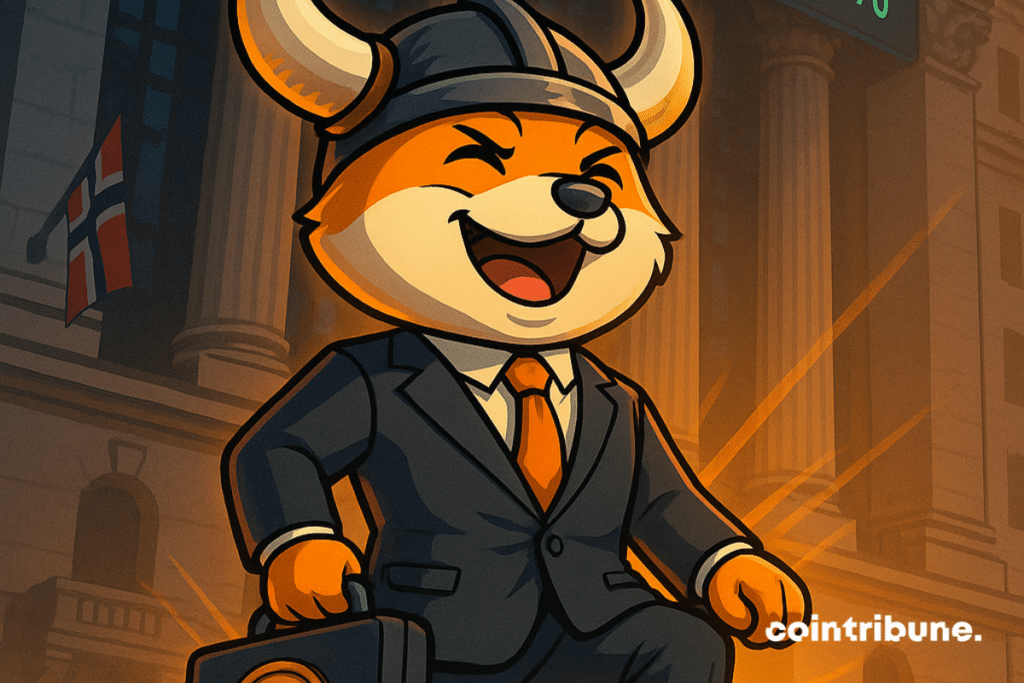 Floki in suit conquer Wall Street with Son ETP Crypto.